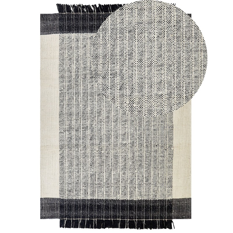 Dywan wełniany 160 x 230 cm biało-czarny KETENLI Dywan wełniany 160 x 230 cm biało-czarny KETENLI