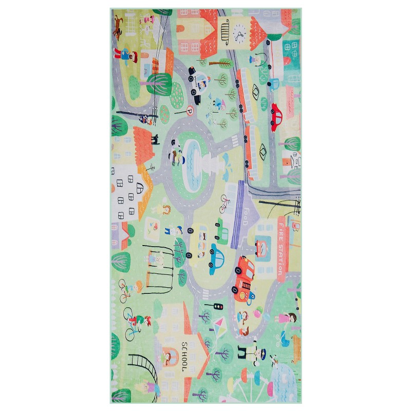 Dywan dziecięcy nadruk z miastem 80 x 150 cm zielony KEMER Dywan dziecięcy nadruk z miastem 80 x 150 cm zielony KEMER