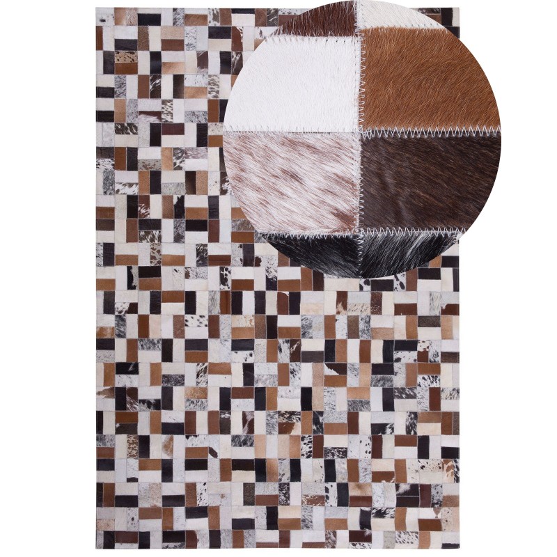 Dywan patchwork skórzany 160 x 230 cm brązowo-beżowy CESME Dywan patchwork skórzany 160 x 230 cm brązowo-beżowy CESME