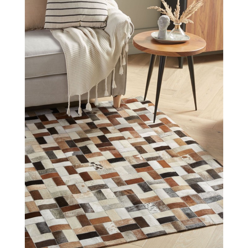 Dywan patchwork skórzany 160 x 230 cm brązowo-beżowy CESME Dywan patchwork skórzany 160 x 230 cm brązowo-beżowy CESME
