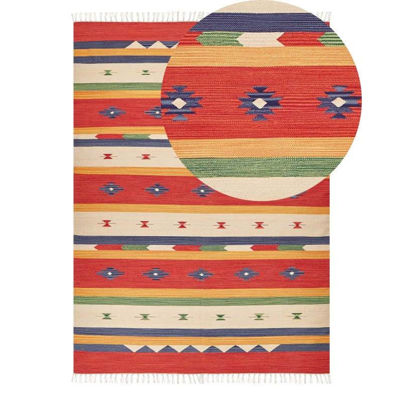 Dywan bawełniany kilim 140 x 200 cm wielokolorowy ALAPARS Dywan bawełniany kilim 140 x 200 cm wielokolorowy ALAPARS