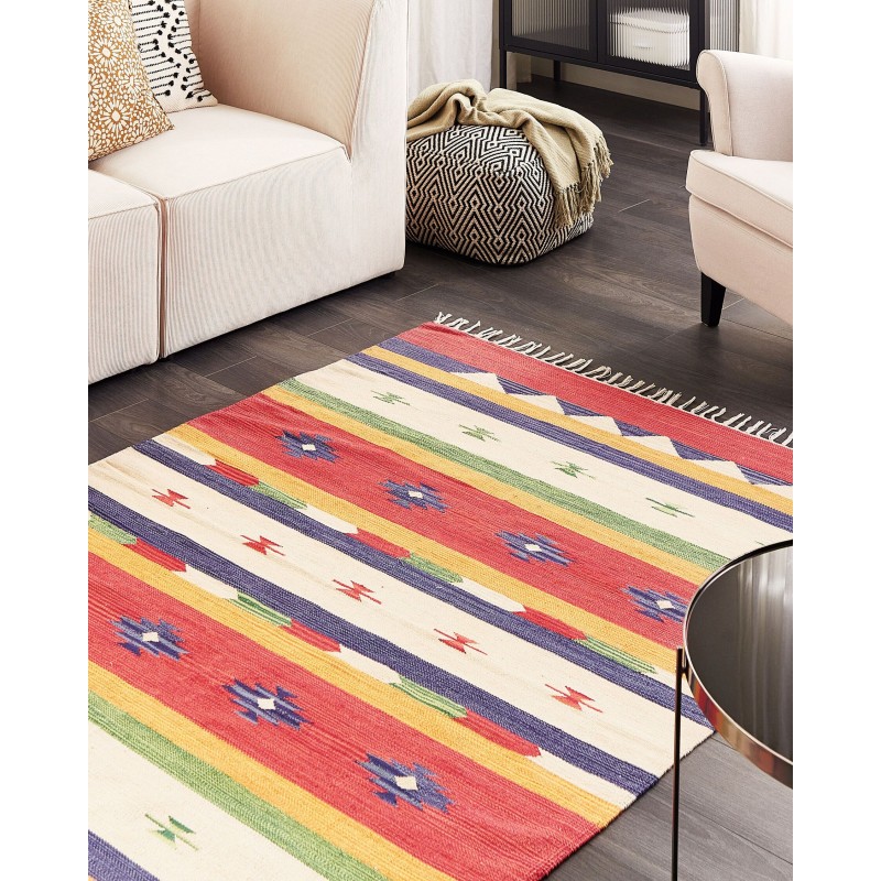 Dywan bawełniany kilim 140 x 200 cm wielokolorowy ALAPARS Dywan bawełniany kilim 140 x 200 cm wielokolorowy ALAPARS