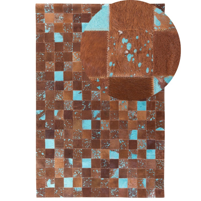 Dywan patchwork skórzany 160 x 230 cm brązowy ALIAGA Dywan patchwork skórzany 160 x 230 cm brązowy ALIAGA