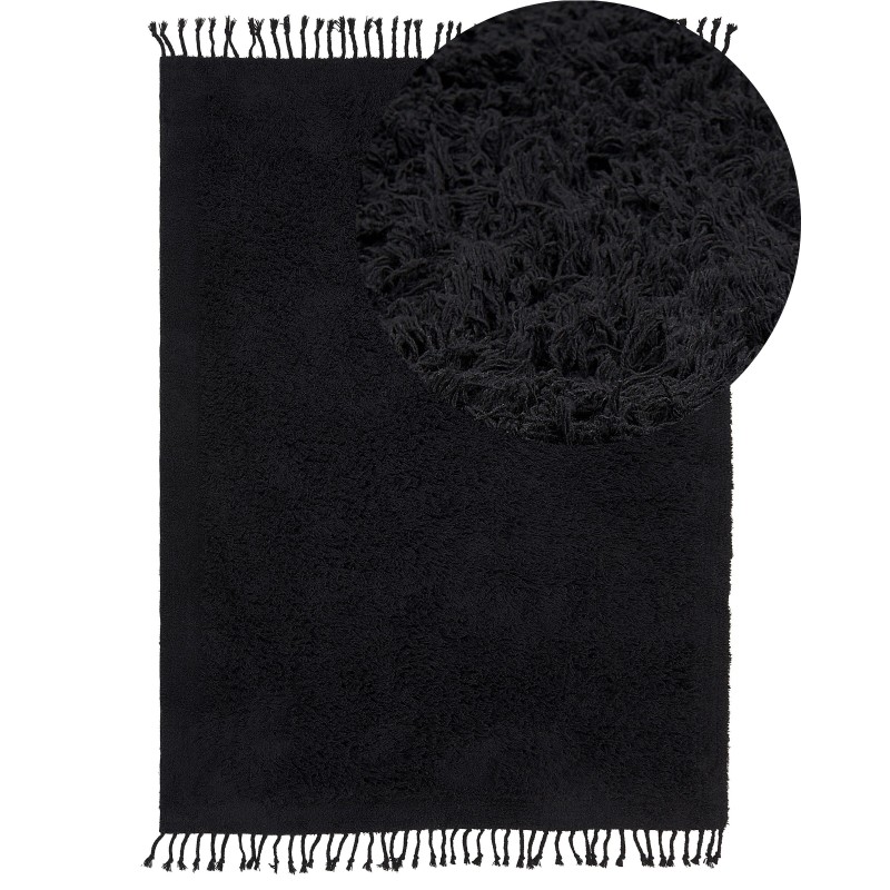 Dywan shaggy bawełniany 140 x 200 cm czarny BITLIS Dywan shaggy bawełniany 140 x 200 cm czarny BITLIS