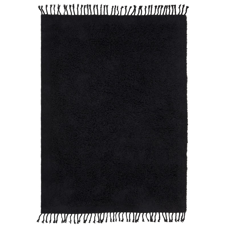 Dywan shaggy bawełniany 140 x 200 cm czarny BITLIS Dywan shaggy bawełniany 140 x 200 cm czarny BITLIS