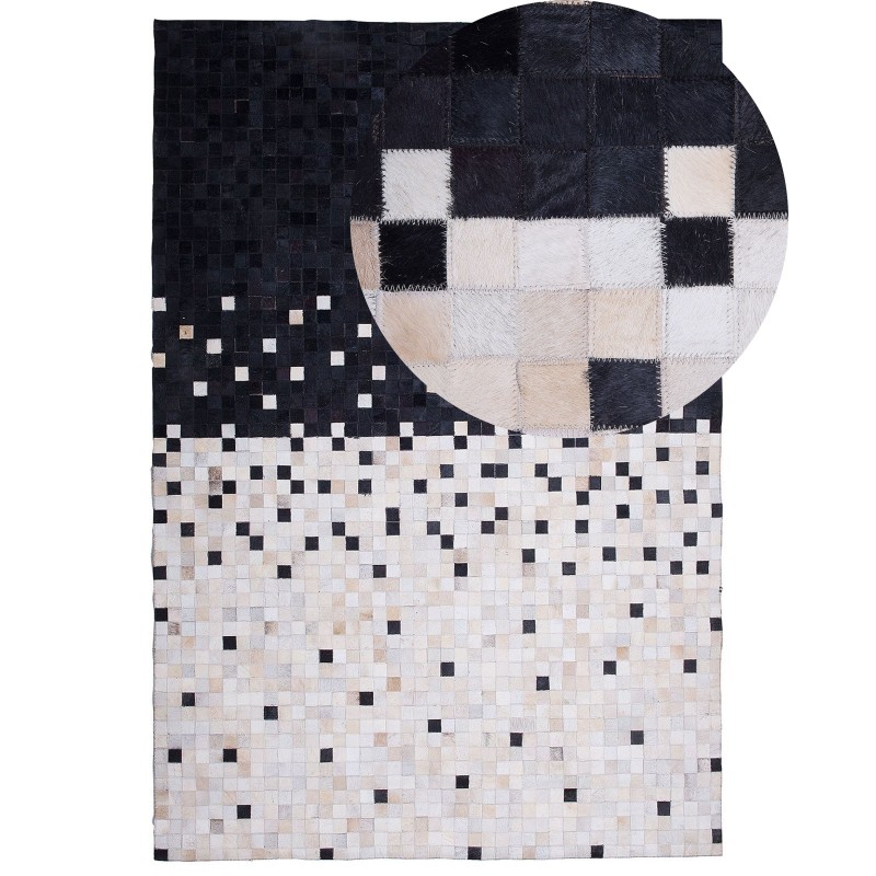 Dywan patchwork skórzany 140 x 200 cm czarno-beżowy ERFELEK Dywan patchwork skórzany 140 x 200 cm czarno-beżowy ERFELEK