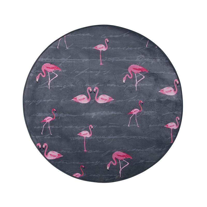 Dywan okrągły we flamingi ⌀ 120 cm szary KERTE Dywan okrągły we flamingi ⌀ 120 cm szary KERTE