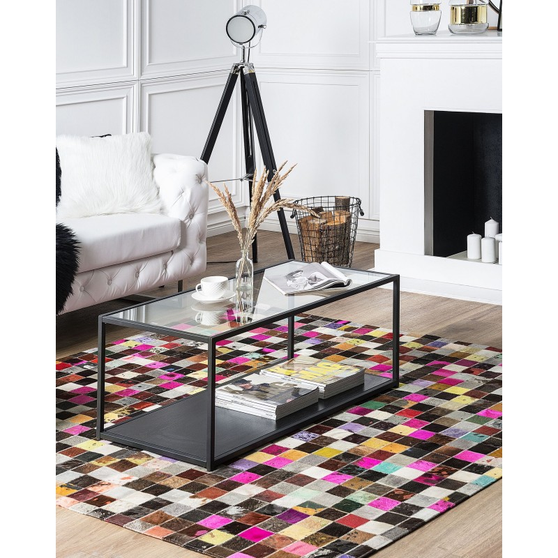Dywan patchwork skórzany 200 x 200 cm wielokolorowy ENNE Dywan patchwork skórzany 200 x 200 cm wielokolorowy ENNE