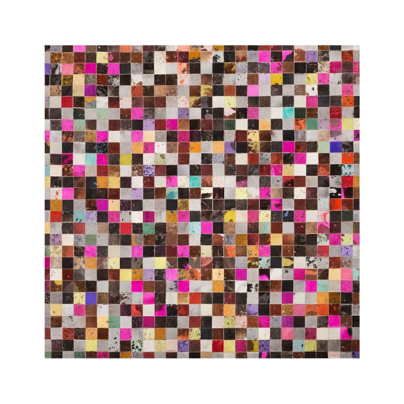 Dywan patchwork skórzany 200 x 200 cm wielokolorowy ENNE Dywan patchwork skórzany 200 x 200 cm wielokolorowy ENNE