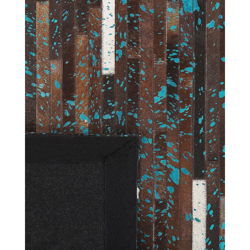 Dywan skórzany 160 x 230 cm brązowo-niebieski KISIR Dywan skórzany 160 x 230 cm brązowo-niebieski KISIR
