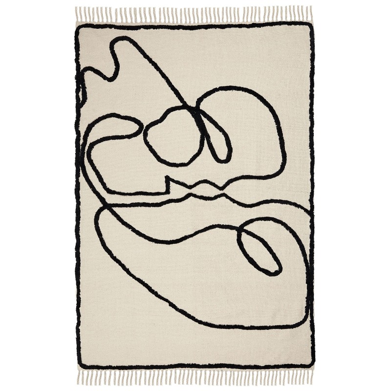 Dywan bawełniany 160 x 230 cm beżowo-czarny KONUR Dywan bawełniany 160 x 230 cm beżowo-czarny KONUR