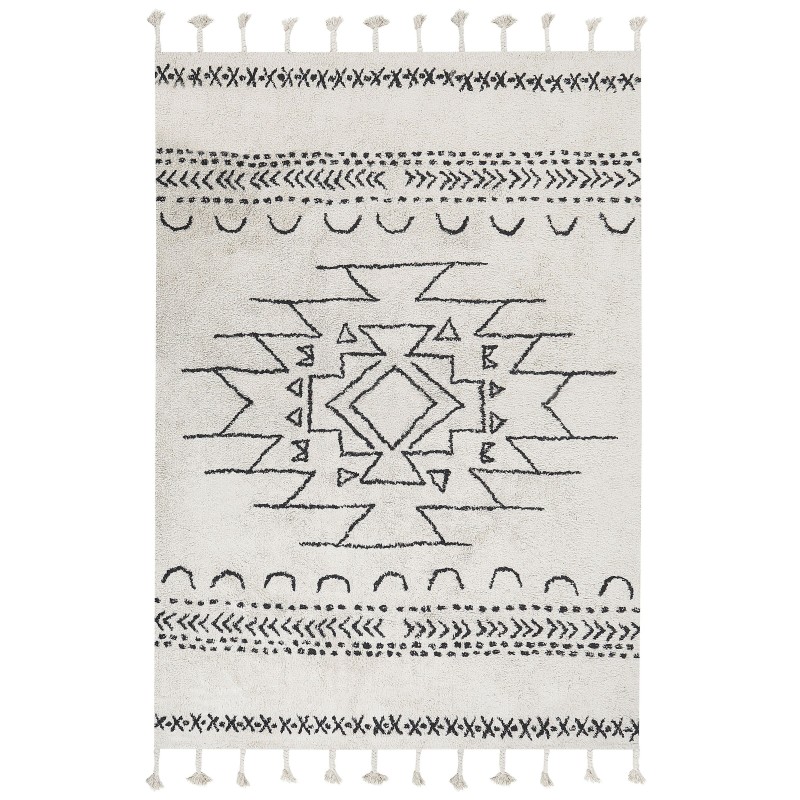 Dywan bawełniany 160 x 230 cm biało-czarny KHOURIBGA Dywan bawełniany 160 x 230 cm biało-czarny KHOURIBGA