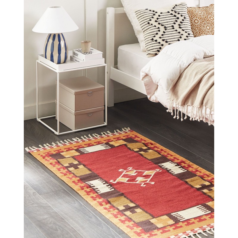Dywan bawełniany kilim 80 x 150 cm wielokolorowy PARAKAR Dywan bawełniany kilim 80 x 150 cm wielokolorowy PARAKAR