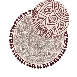 Dywan okrągły bawełniany orientalny nadruk ø 120 cm kremowo-czerwony AYAKLI Dywan okrągły bawełniany orientalny nadruk ø 120 cm kremowo-czerwony AYAKLI