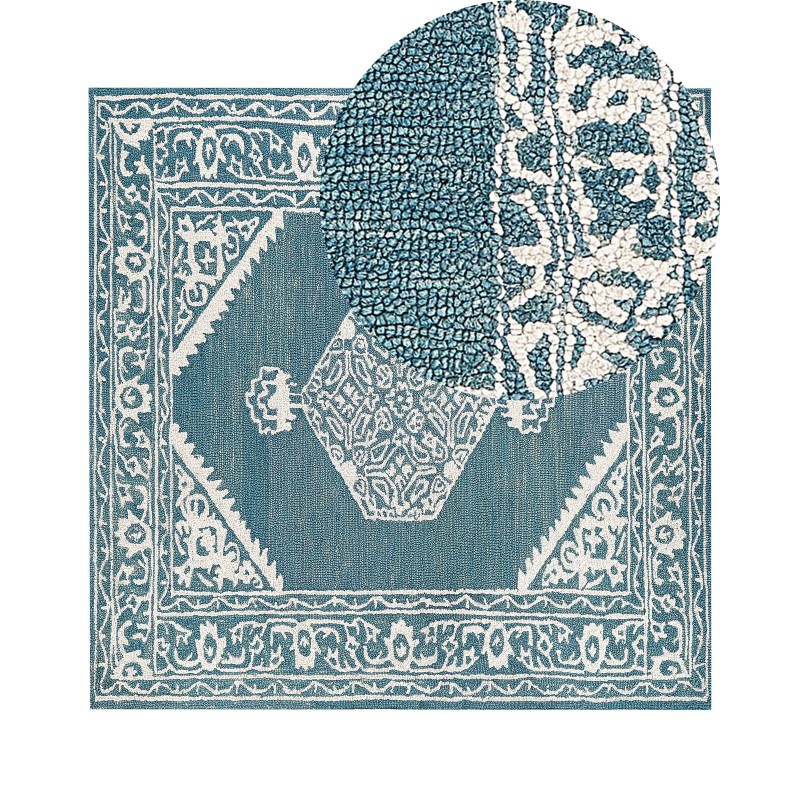 Dywan wełniany 200 x 200 cm biało-niebieski GEVAS Dywan wełniany 200 x 200 cm biało-niebieski GEVAS