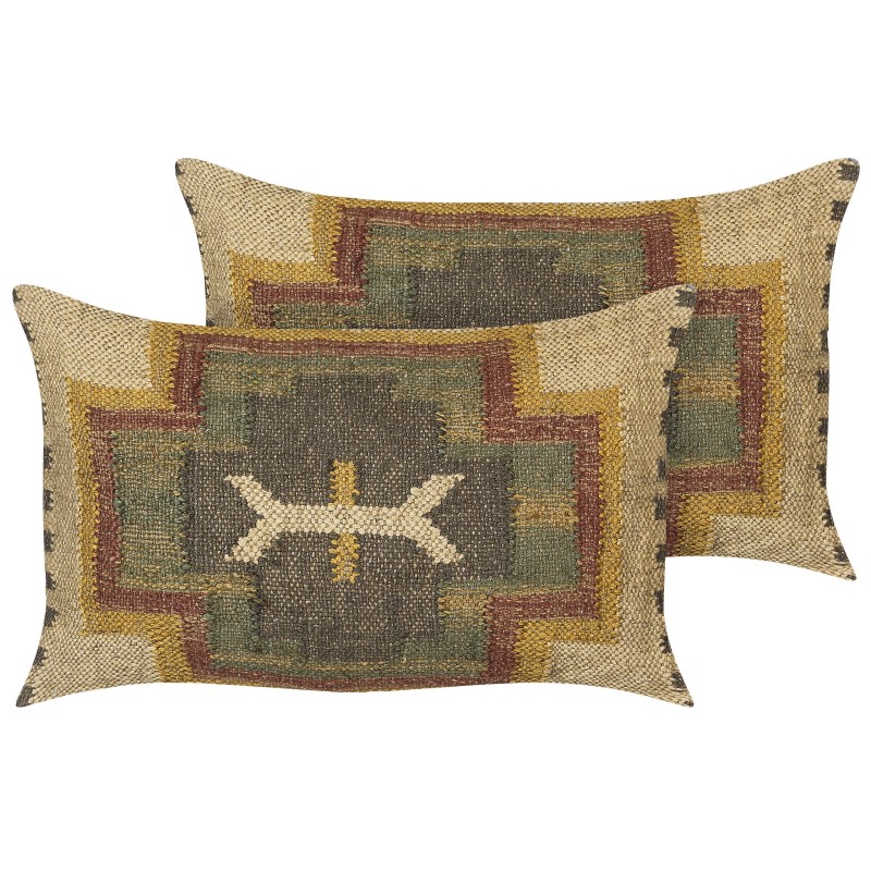 Zestaw 2 poduszek dekoracyjnych PULICAT Juta 30 x 50 cm Kolorowy Wzór orientalny Zestaw 2 poduszek dekoracyjnych PULICAT Juta 30 x 50 cm Kolorowy Wzór orientalny