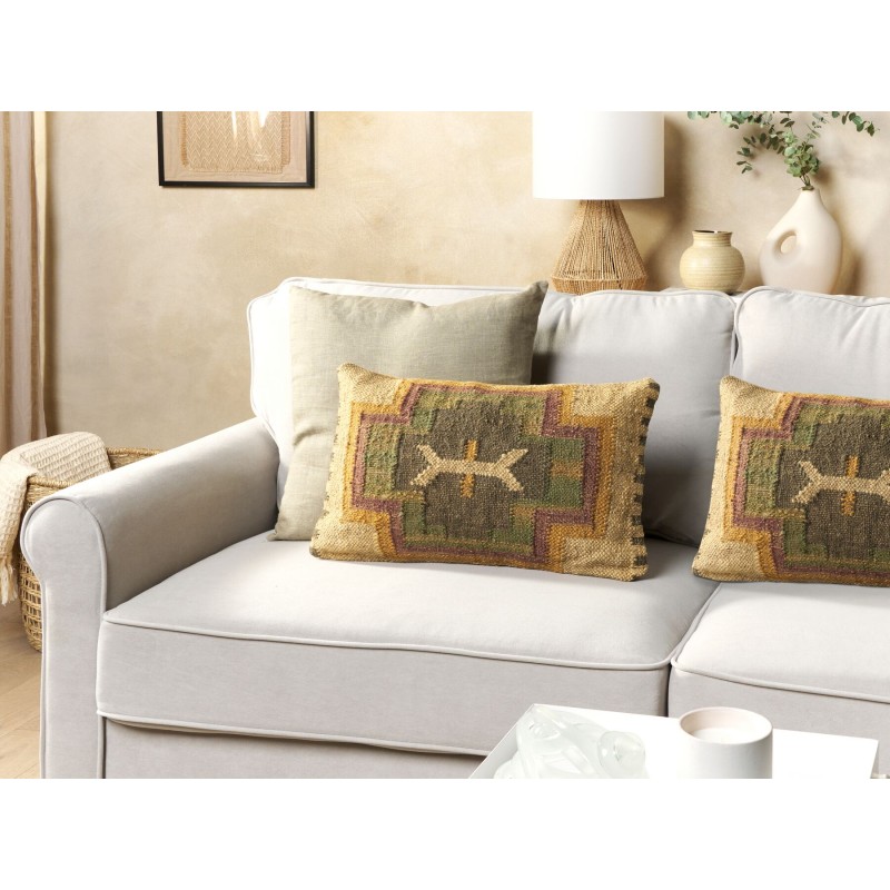 Zestaw 2 poduszek dekoracyjnych PULICAT Juta 30 x 50 cm Kolorowy Wzór orientalny Zestaw 2 poduszek dekoracyjnych PULICAT Juta 30 x 50 cm Kolorowy Wzór orientalny