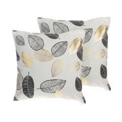 Zestaw 2 poduszek dekoracyjnych LOTUS Bawełna 45 x 45 cm Biały Złoty Czarny Wzór roślinny