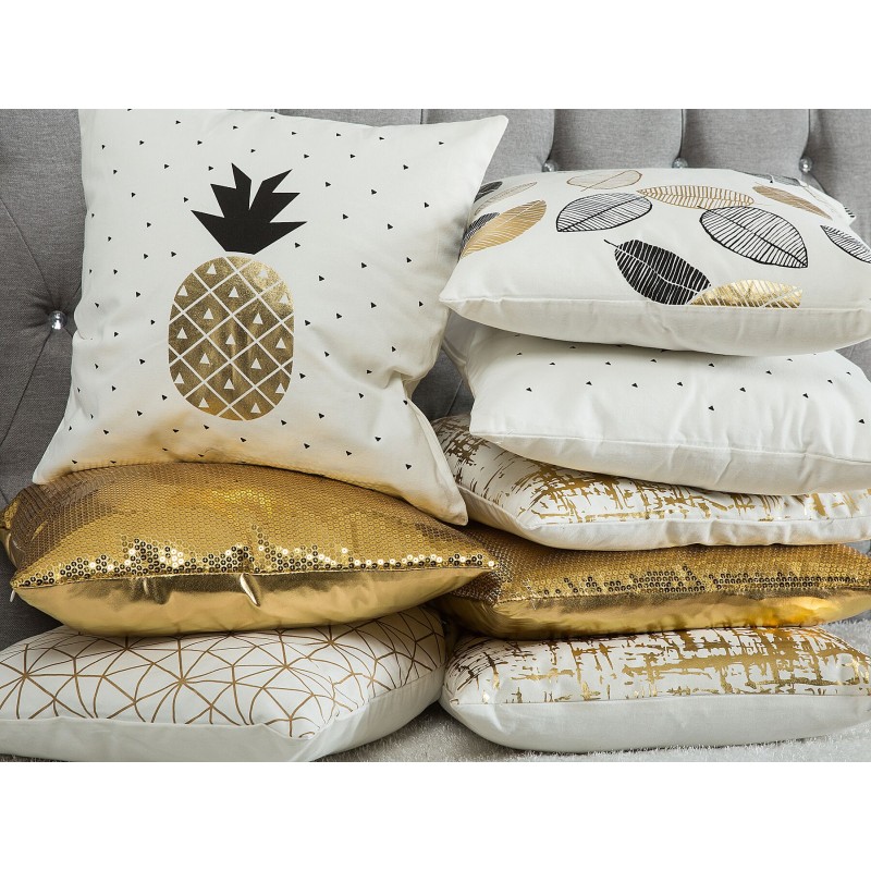 Zestaw 2 poduszek dekoracyjnych LOTUS Bawełna 45 x 45 cm Biały Złoty Czarny Wzór roślinny Zestaw 2 poduszek dekoracyjnych LOTUS Bawełna 45 x 45 cm Biały Złoty Czarny Wzór roślinny