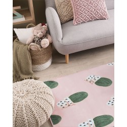 Dywan w kaktusy 80 x 150 cm różowy ELDIVAN Dywan w kaktusy 80 x 150 cm różowy ELDIVAN