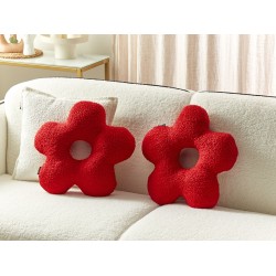 Zestaw 2 poduszek dekoracyjnych CAMPONULA Boucle 40 x 40 cm Czerwony Jednolity Zestaw 2 poduszek dekoracyjnych CAMPONULA Boucle 40 x 40 cm Czerwony Jednolity
