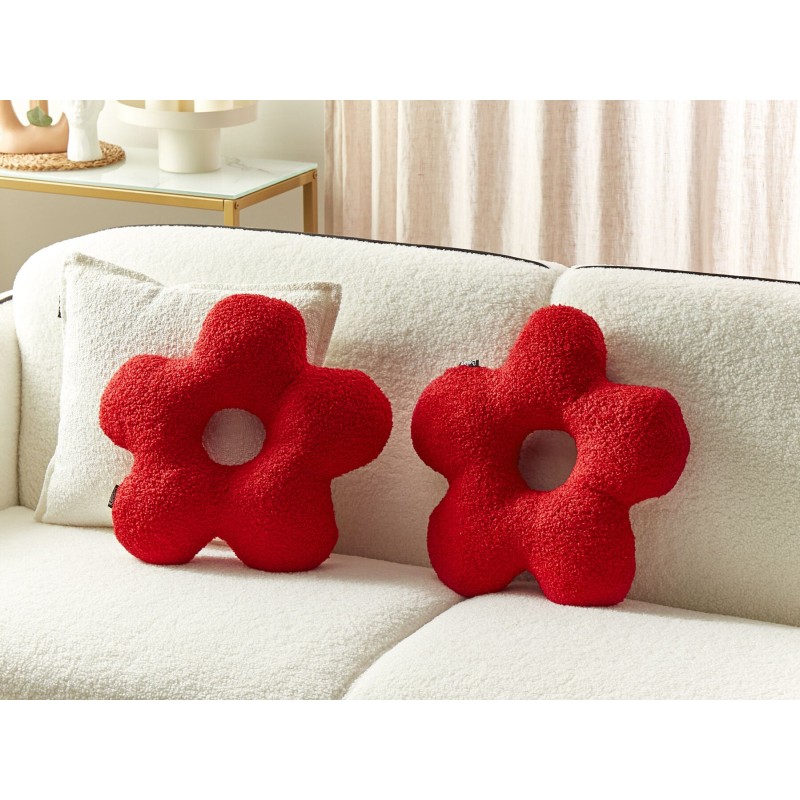 Zestaw 2 poduszek dekoracyjnych CAMPONULA Boucle 40 x 40 cm Czerwony Jednolity Zestaw 2 poduszek dekoracyjnych CAMPONULA Boucle 40 x 40 cm Czerwony Jednolity