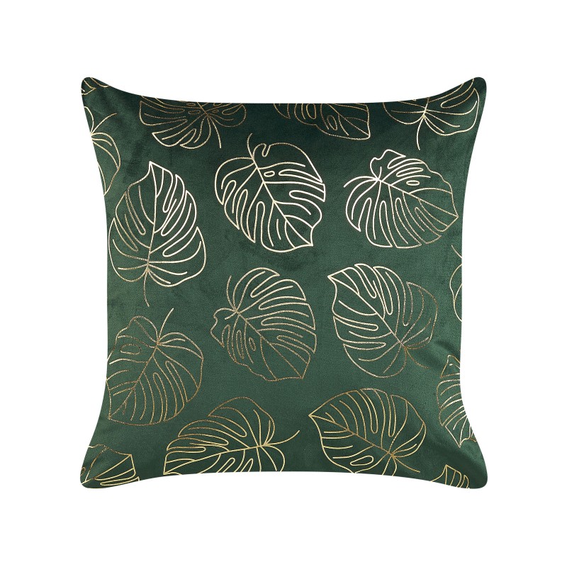 Zestaw 2 poduszek dekoracyjnych DELICIOSA Welur 45 x 45 cm Ciemnozielony Wzór roślinny Zestaw 2 poduszek dekoracyjnych DELICIOSA Welur 45 x 45 cm Ciemnozielony Wzór roślinny