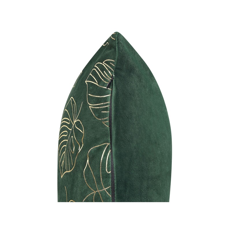 Zestaw 2 poduszek dekoracyjnych DELICIOSA Welur 45 x 45 cm Ciemnozielony Wzór roślinny Zestaw 2 poduszek dekoracyjnych DELICIOSA Welur 45 x 45 cm Ciemnozielony Wzór roślinny