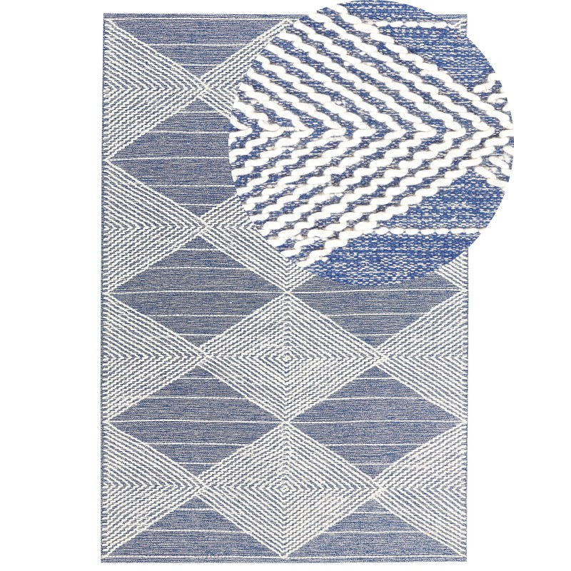 Dywan wełniany 160 x 230 cm beżowo-niebieski DATCA Dywan wełniany 160 x 230 cm beżowo-niebieski DATCA