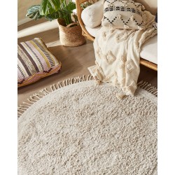 Dywan shaggy okrągły bawełniany ⌀ 140 cm beżowy BITLIS Dywan shaggy okrągły bawełniany ⌀ 140 cm beżowy BITLIS