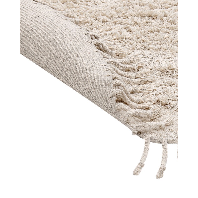 Dywan shaggy okrągły bawełniany ⌀ 140 cm beżowy BITLIS Dywan shaggy okrągły bawełniany ⌀ 140 cm beżowy BITLIS