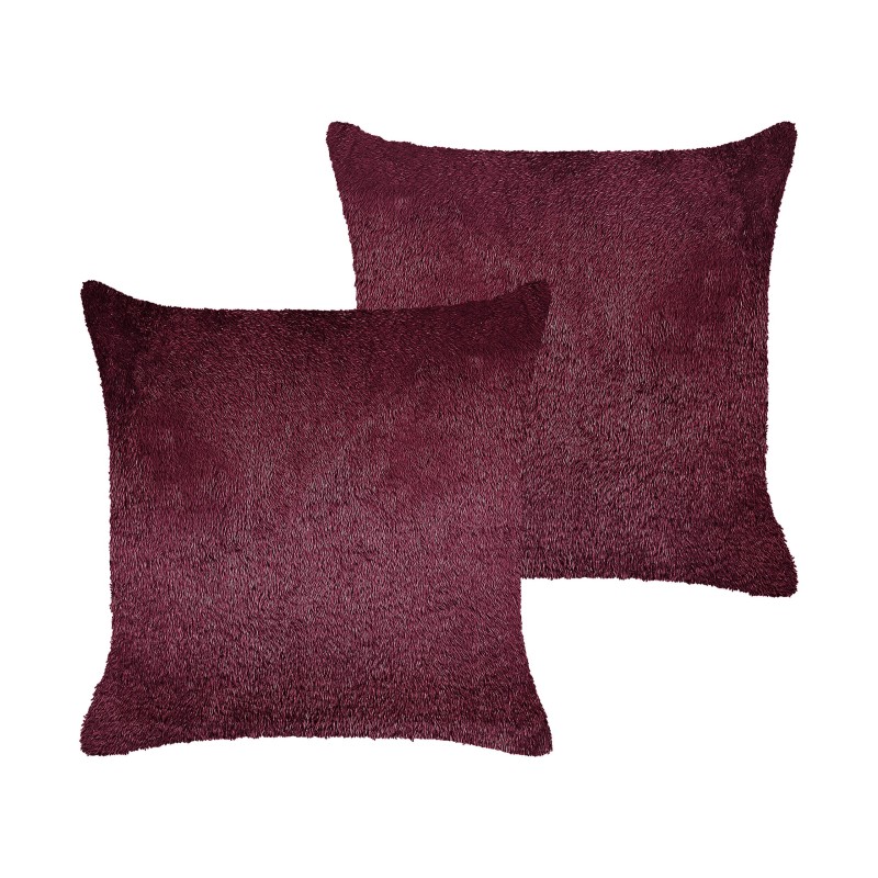 Zestaw 2 poduszek dekoracyjnych PILEA Sztuczne futro 45 x 45 cm Burgundowy Jednolity Zestaw 2 poduszek dekoracyjnych PILEA Sztuczne futro 45 x 45 cm Burgundowy Jednolity