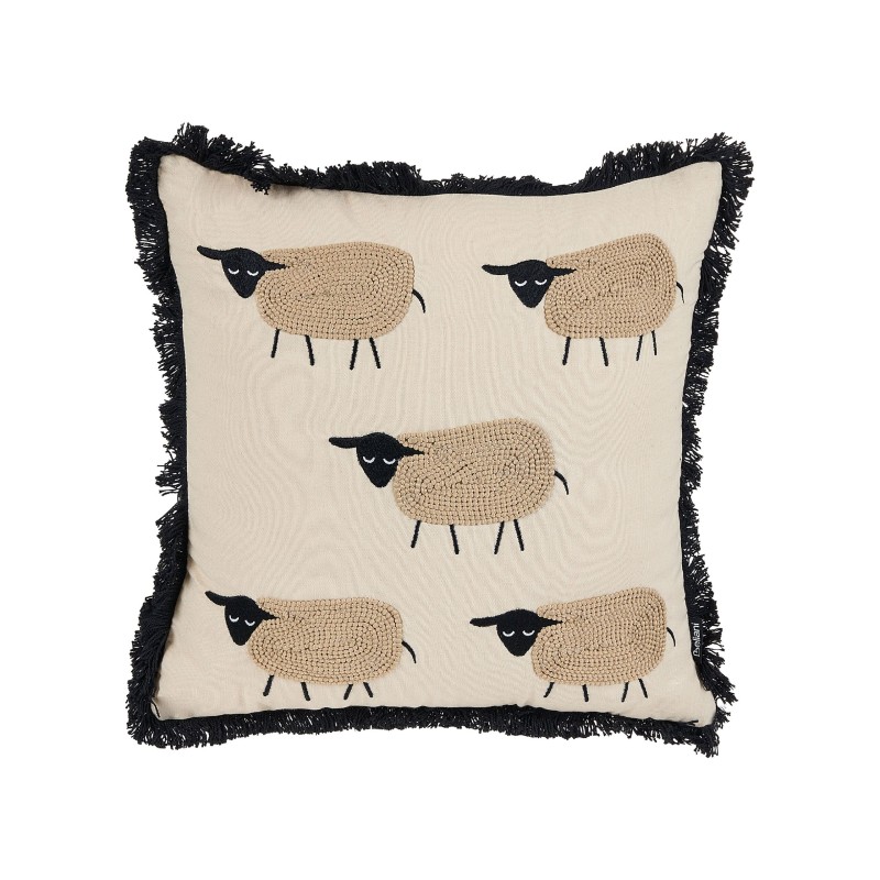 2 poduszki dekoracyjne w owce z frędzlami 45 x 45 cm beżowa BANNU 2 poduszki dekoracyjne w owce z frędzlami 45 x 45 cm beżowa BANNU