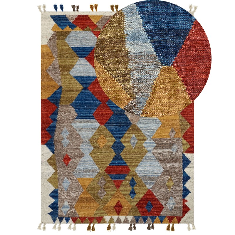 Dywan wełniany kilim 200 x 300 cm wielokolorowy ARZAKAN Dywan wełniany kilim 200 x 300 cm wielokolorowy ARZAKAN