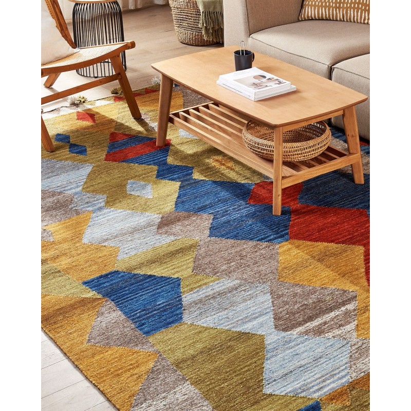 Dywan wełniany kilim 200 x 300 cm wielokolorowy ARZAKAN Dywan wełniany kilim 200 x 300 cm wielokolorowy ARZAKAN