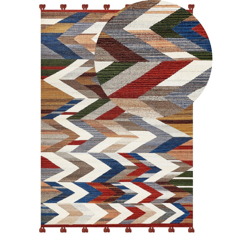 Dywan wełniany kilim 200 x 300 cm wielokolorowy KANAKERAVAN Dywan wełniany kilim 200 x 300 cm wielokolorowy KANAKERAVAN