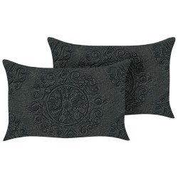 Zestaw 2 poduszek dekoracyjnych VELOOR Bawełna 30 x 50 cm Ciemnoszary Wzór orientalny
