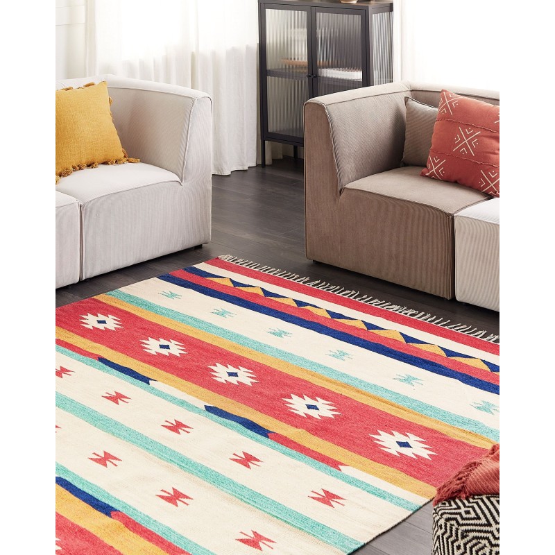 Dywan bawełniany kilim 200 x 300 cm wielokolorowy MARGARA Dywan bawełniany kilim 200 x 300 cm wielokolorowy MARGARA