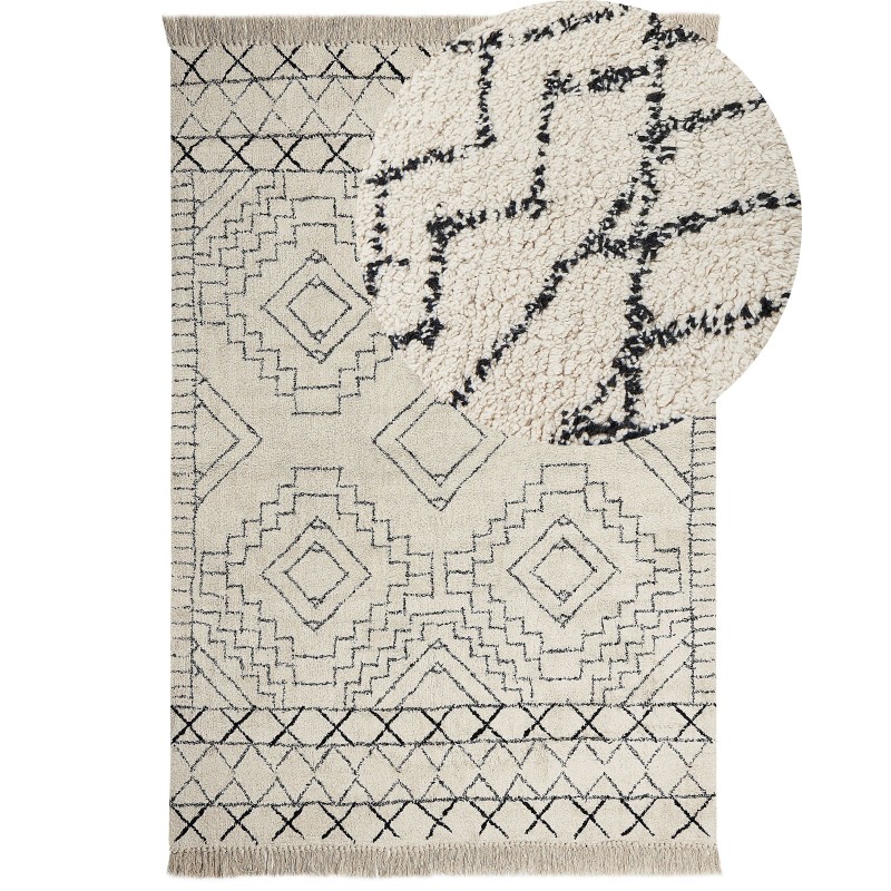 Dywan bawełniany 160 x 230 cm beżowo-czarny ZEYNE Dywan bawełniany 160 x 230 cm beżowo-czarny ZEYNE