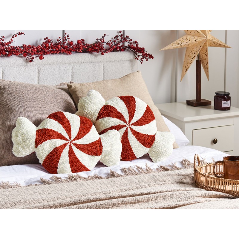 Zestaw 2 poduszek dekoracyjnych SPIRAL CANDY Boucle 35 x 58 cm Biały Wzór świąteczny Zestaw 2 poduszek dekoracyjnych SPIRAL CANDY Boucle 35 x 58 cm Biały Wzór świąteczny