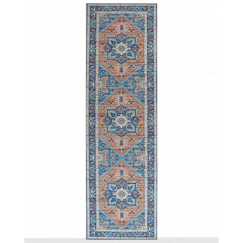 Dywan 60 x 200 cm niebiesko-pomarańczowy RITAPURAM Dywan 60 x 200 cm niebiesko-pomarańczowy RITAPURAM