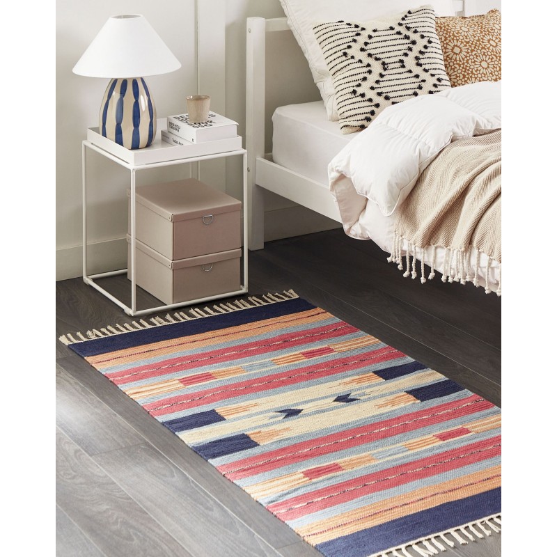 Dywan bawełniany kilim 80 x 150 cm wielokolorowy GANDZAK Dywan bawełniany kilim 80 x 150 cm wielokolorowy GANDZAK