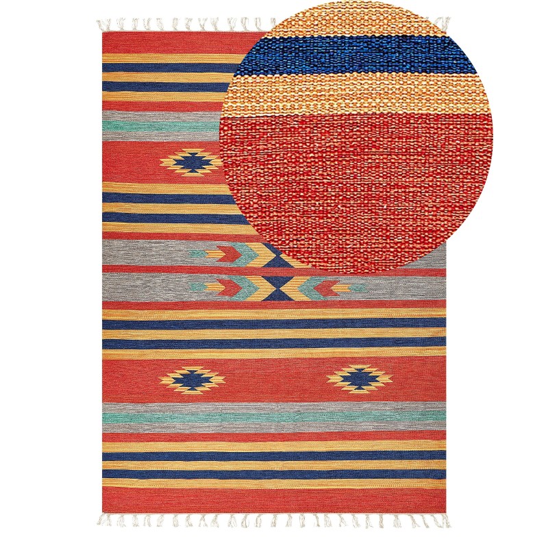 Dywan bawełniany kilim 140 x 200 cm wielokolorowy HATIS Dywan bawełniany kilim 140 x 200 cm wielokolorowy HATIS