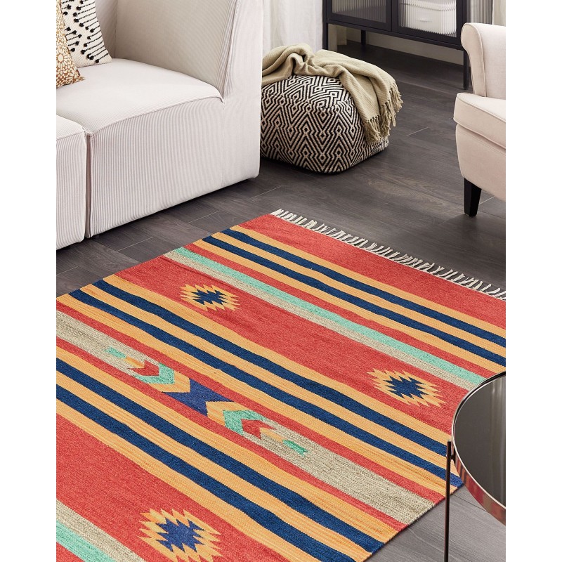 Dywan bawełniany kilim 140 x 200 cm wielokolorowy HATIS Dywan bawełniany kilim 140 x 200 cm wielokolorowy HATIS