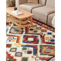 Dywan wełniany kilim 200 x 300 cm wielokolorowy AREVIK Dywan wełniany kilim 200 x 300 cm wielokolorowy AREVIK