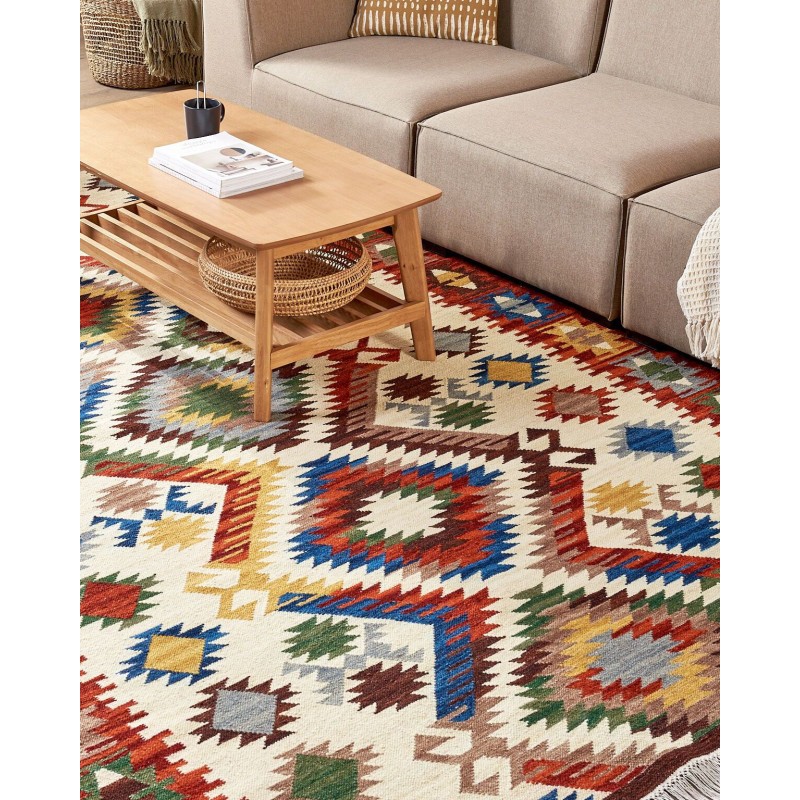 Dywan wełniany kilim 200 x 300 cm wielokolorowy AREVIK Dywan wełniany kilim 200 x 300 cm wielokolorowy AREVIK