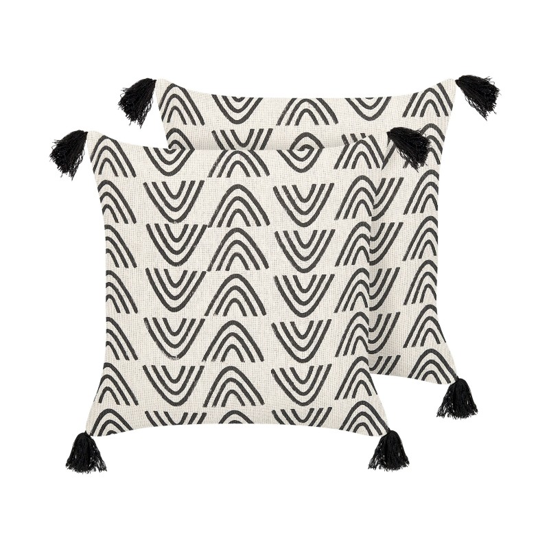 Zestaw 2 poduszek dekoracyjnych MAYS Bawełna 45 x 45 cm Biały Wzór geometryczny Zestaw 2 poduszek dekoracyjnych MAYS Bawełna 45 x 45 cm Biały Wzór geometryczny