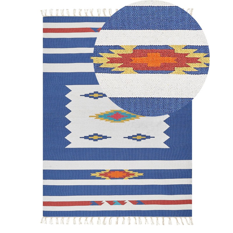 Dywan bawełniany kilim 140 x 200 cm wielokolorowy VARSER Dywan bawełniany kilim 140 x 200 cm wielokolorowy VARSER