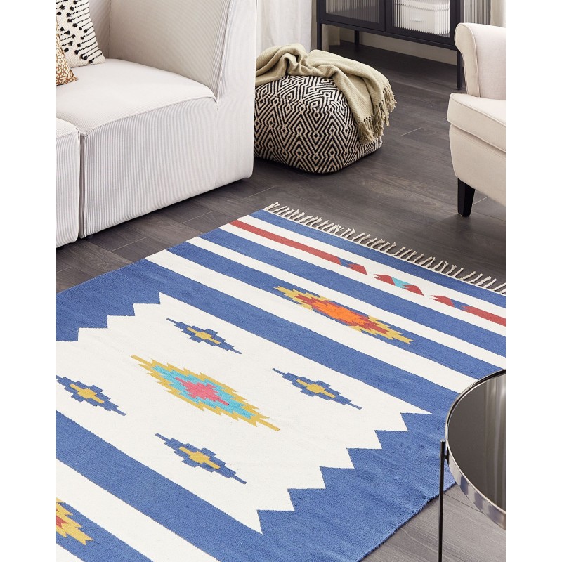 Dywan bawełniany kilim 140 x 200 cm wielokolorowy VARSER Dywan bawełniany kilim 140 x 200 cm wielokolorowy VARSER