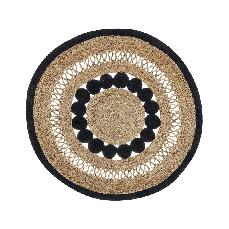 Dywan okrągły z juty ⌀ 120 cm beżowo-czarny YOZGAT Dywan okrągły z juty ⌀ 120 cm beżowo-czarny YOZGAT